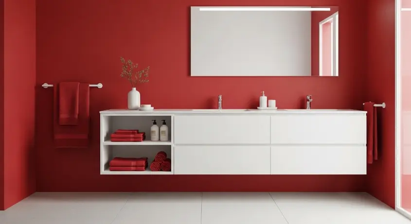 cherry red bathroom 
