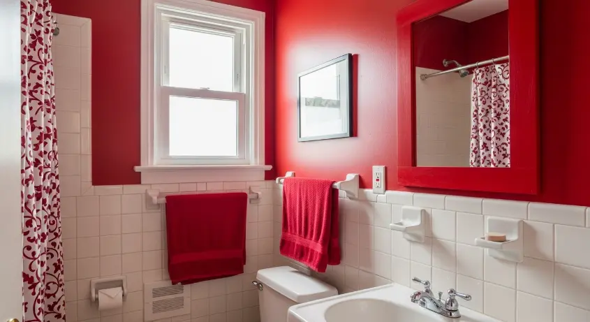 cherry red bathroom 