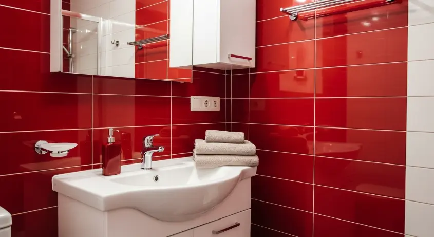 cherry red bathroom 