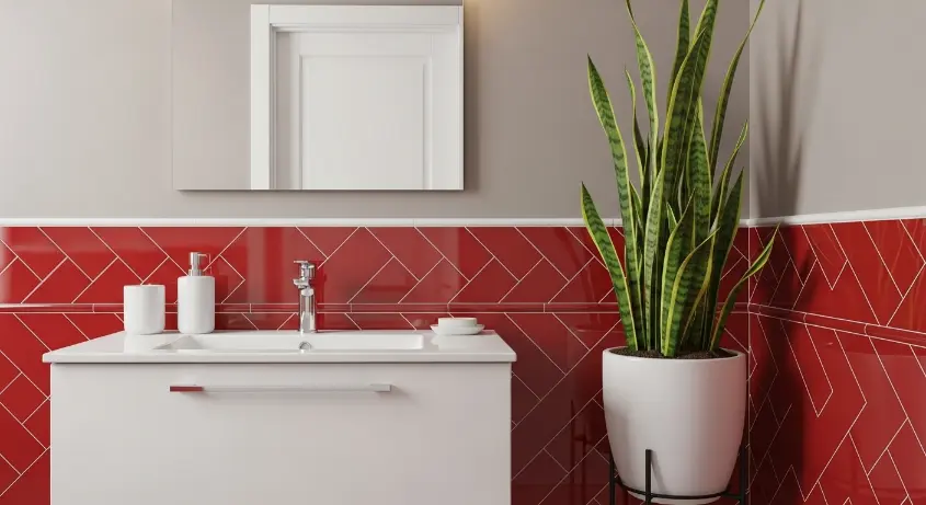 cherry red bathroom 