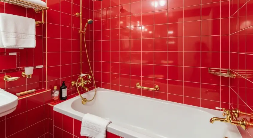 cherry red bathroom 