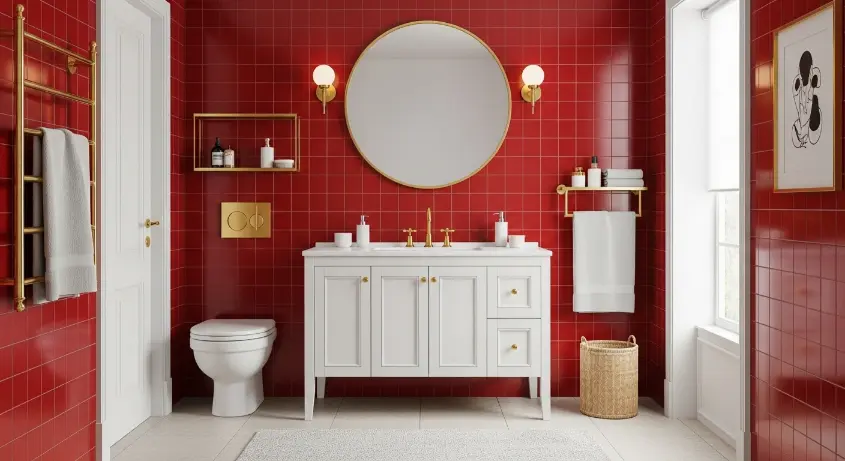 cherry red bathroom 