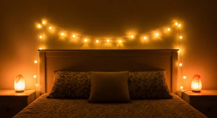 Cozy bedroom with warm lighting