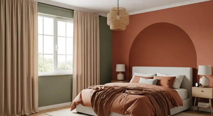 Cozy bedroom with painted wall