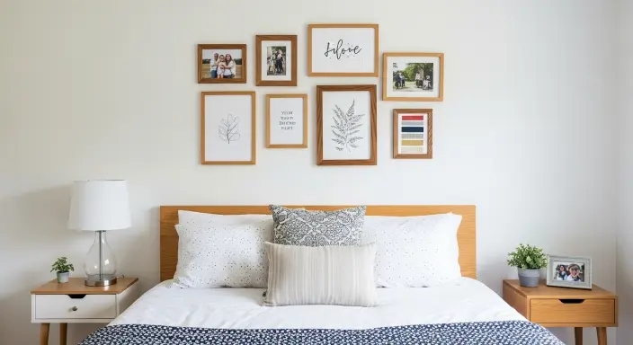 Cozy bedroom with wall art
