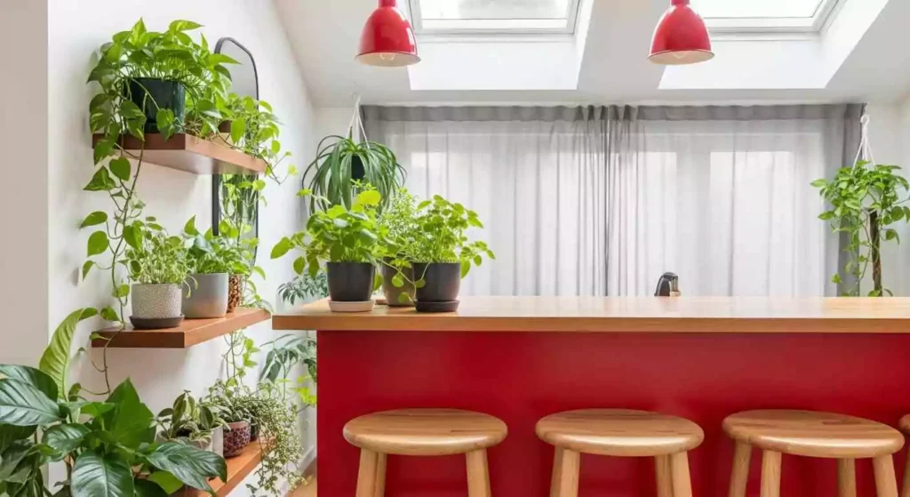 Plants and cherry red Kitchen
