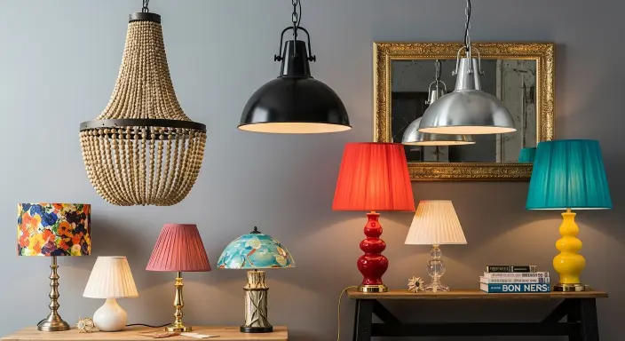 lamps with colorful shades.