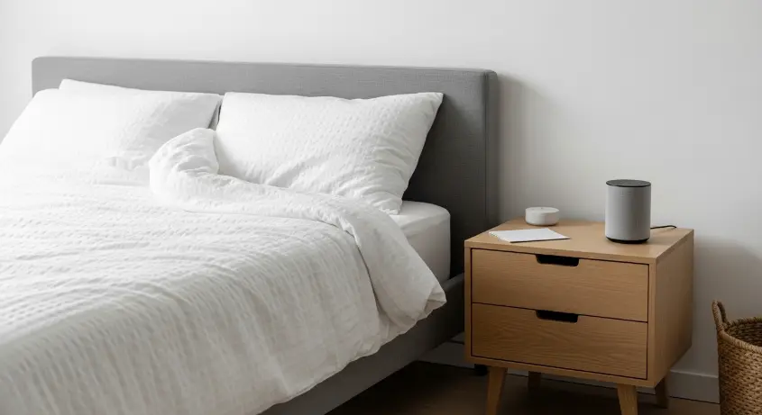 A modern bedroom with a clean, organized look
