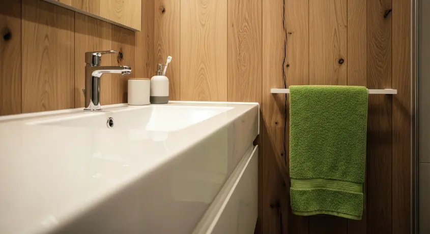 bathroom with textured wooden